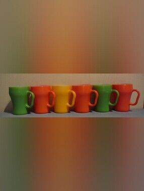 6 Anchor Hocking Fire King Cola Mugs Cups green yellow orange